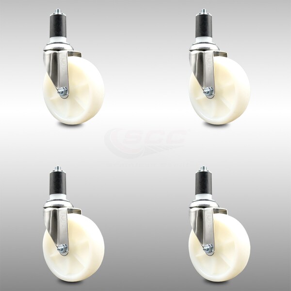 5 Inch 316SS Nylon Wheel Swivel 1-1/2 Inch Expanding Stem Caster Set SCC